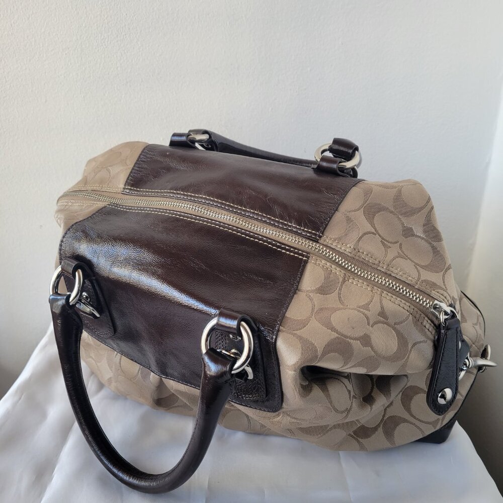 Coach Ashley Signature Sateen Brown/Khaki Satchel Handbag - Picture 7 of 16